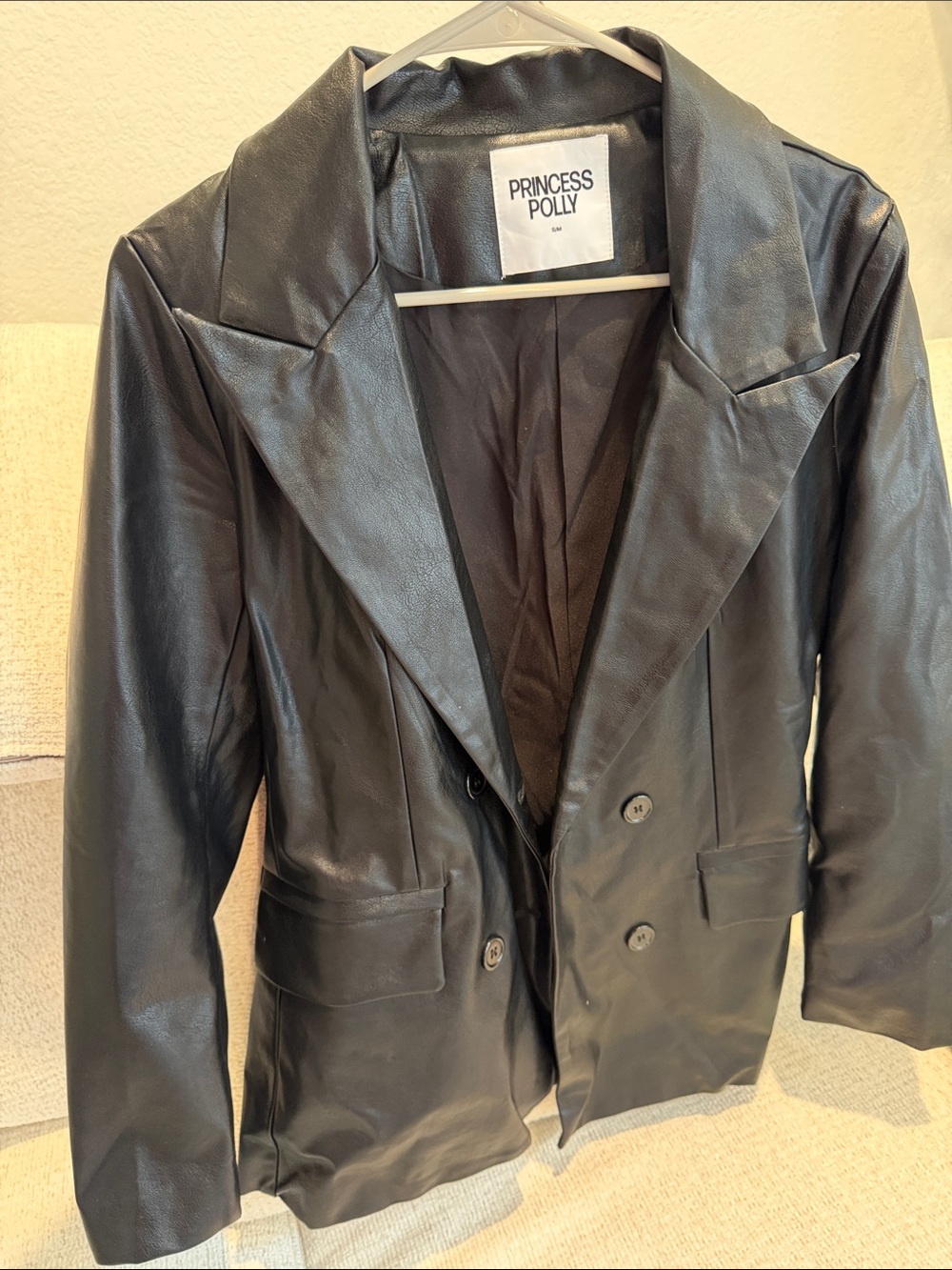 Princess Polly Black Faux Leather Blazer Jacket